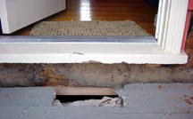 Floor beam exposed untreated area